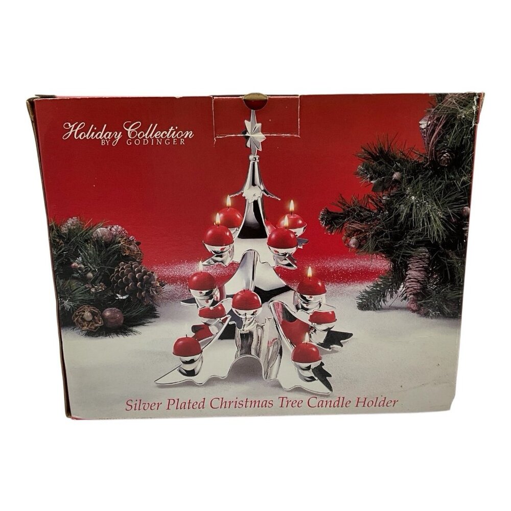 Vintage Silver Plated Godinger Christmas Tree Candle Holder NEW In Original Box